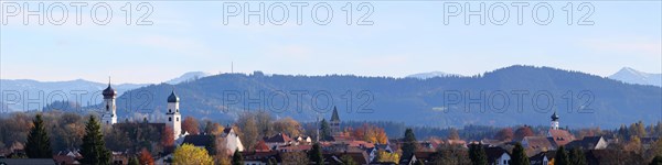 The historic old town of Isny im Allgaeu with a view of the skyline. Isny im Allgaeu