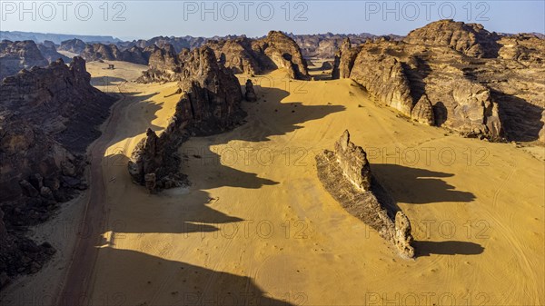 Aerial of a sandstone canyon