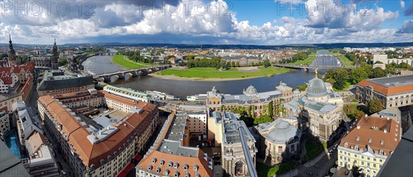 Panoramic photo of Dresden and the Elbe from the Dresden Church of Our Lady