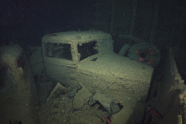 Truck Truck from the Second World War in the hold of the Thistlegorm. Dive site Thistlegorm wreck