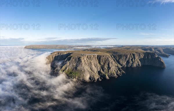 Panorama of the cliffs of the North Cape with foggy atmosphere