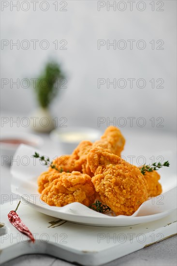 Deep fried spicy chicken meat closeup