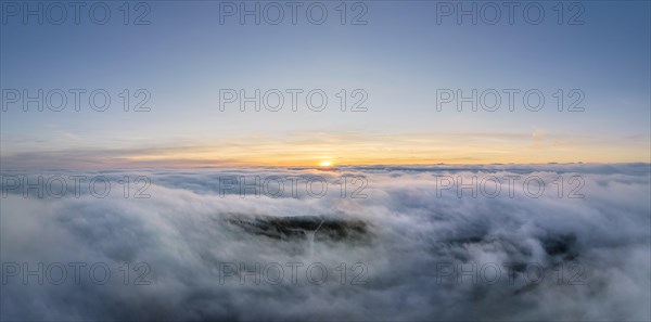 Aerial view of Hegaublick in front of sunrise