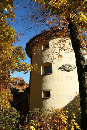 The historic old town of Isny im Allgaeu with a view of the mill tower. Isny im Allgaeu