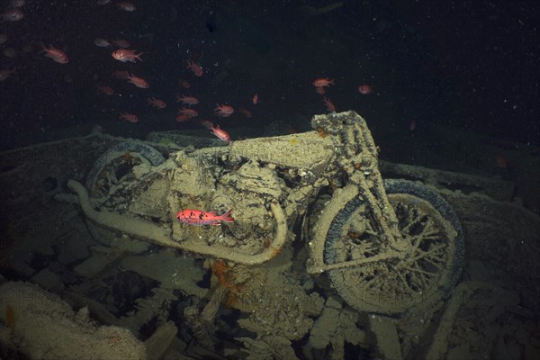 World War II motorbike in the hold of the Thistlegorm. Dive site Thistlegorm wreck