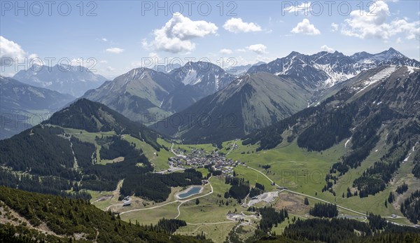 View into the valley to the village of Berwang