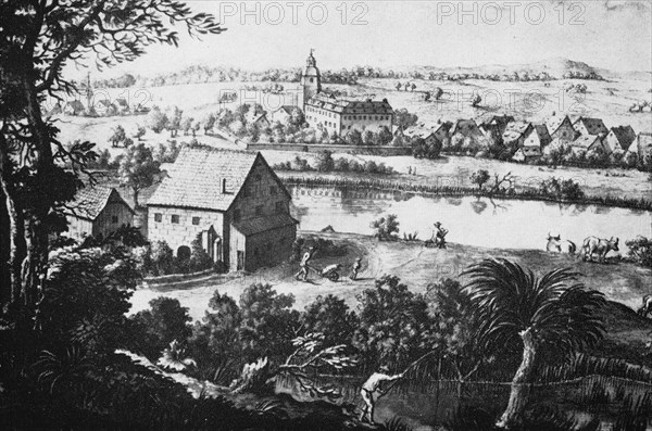 Historic view of Grossgruendlach Castle around 1800