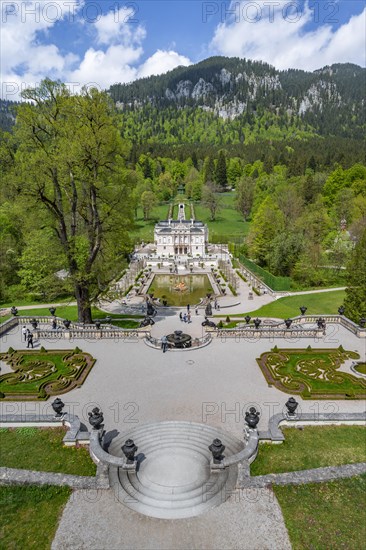 Royal Villa Linderhof Palace with fountain and terraced gardens