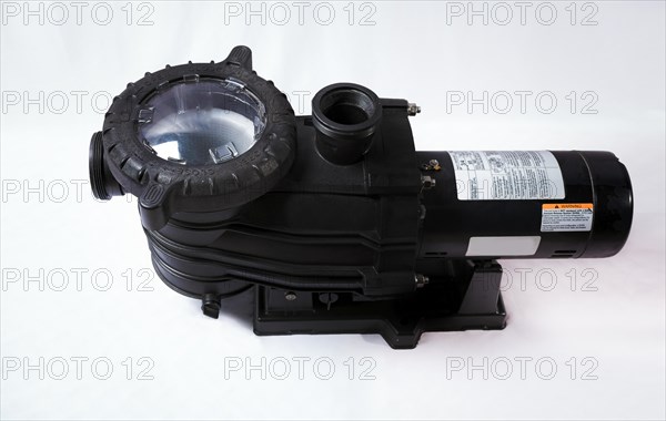 Electric pump for swimming pool on white background. Pool water pump on isolated background. Sand filter pump for swimming pool on isolated background. Compressor for pool cleaning isolated