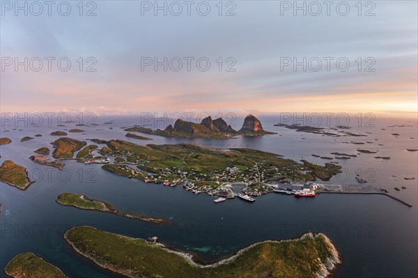 Aerial view of Traena Island in the evening