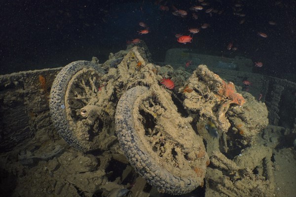 Motorbikes from the Second World War in the hold of the Thistlegorm. Dive site Thistlegorm wreck