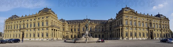 Panorama photo Frankoniabrunnen on the side of the Ehrenhof and Wuerzburg Palace Wuerzburg Residence and Court Garden