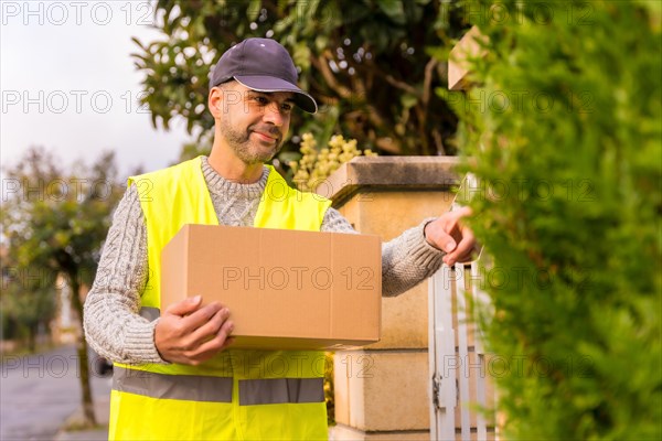 Package delivery carrier with a box from an online store