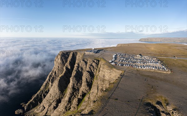 North Cape cliffs with car park and tourist centre