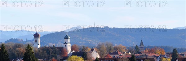 The historic old town of Isny im Allgaeu with a view of the skyline. Isny im Allgaeu