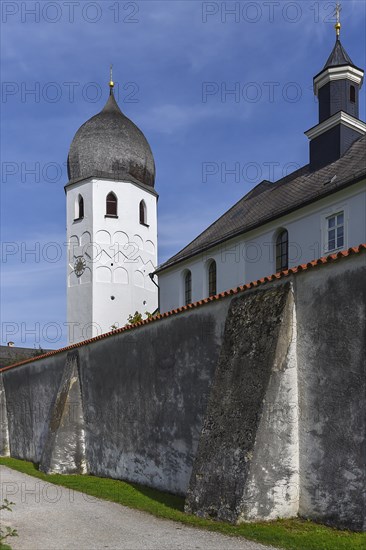 Bell tower of the monastery church of Frauenwoerth Abbey