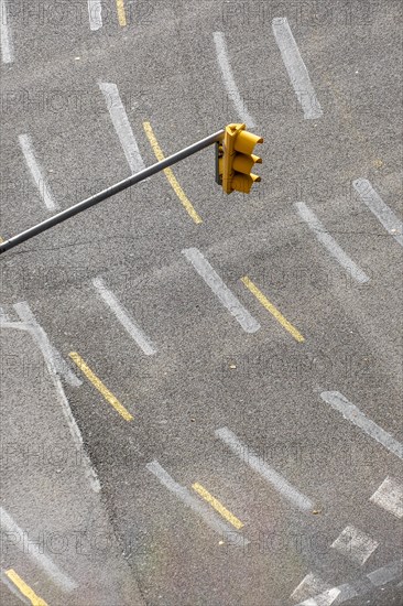 View from above of a street with a traffic light
