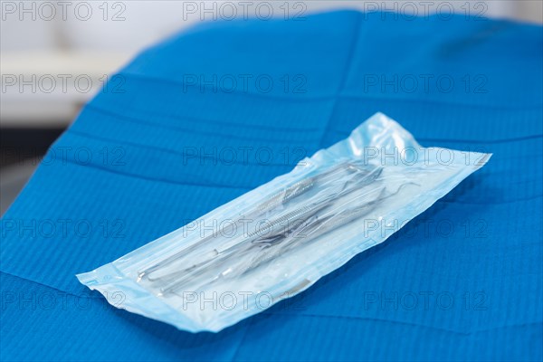 Disinfected tools in a bag to work in the dental clinic