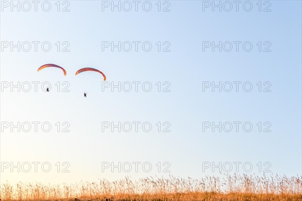 Paragliding flight in the air over the mountains. Drome