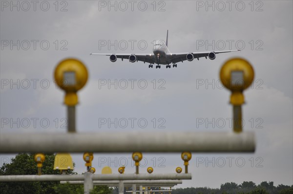 Reactivation of the A-380 by Lufthansa. Landing approach at Baden-Airport for training purposes
