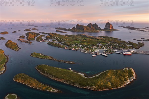 Aerial view of Traena Island in the evening