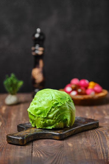 Fresh lettuce on cutting board