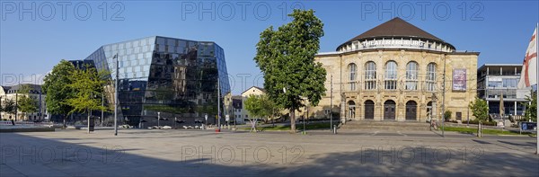 Panoramic photo of the University Library and the City Theatre