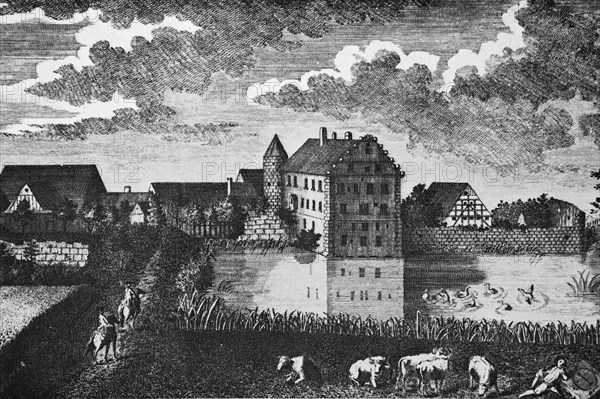Historical view of Rohensaas Castle c. 1800