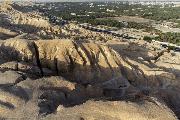 Aerial of the Al Qarah mountain