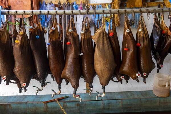 Store for goatskin bags filled up with water