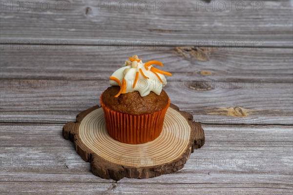 Assortment of chocolate and cream and carrot cupcakes on various backgrounds