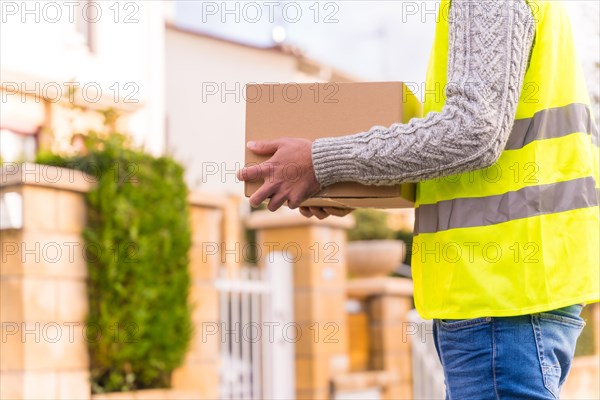 Package delivery carrier with a box from an online store