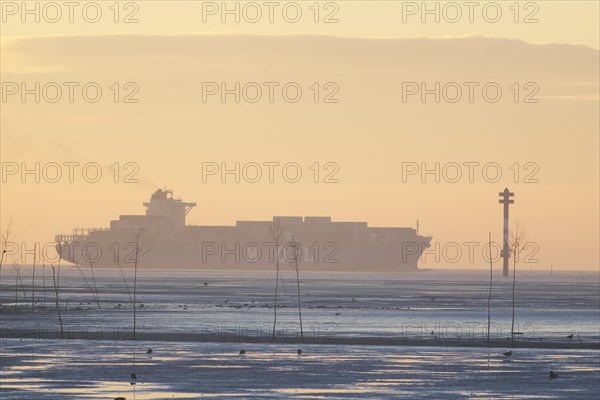 Cargo ship on the Outer Weser near Wremer Tief