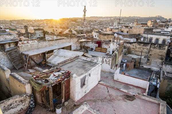 Beautiful cityscape of Fez taken from rooftop terrace in the heart of old medina