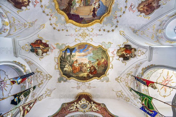 Ceiling frescoes and flags