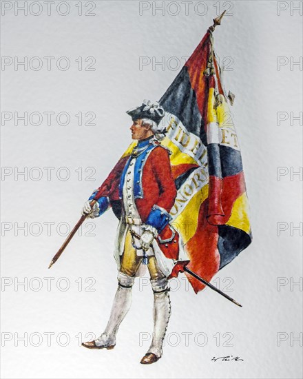 Soldier with flag of the Swiss confederation