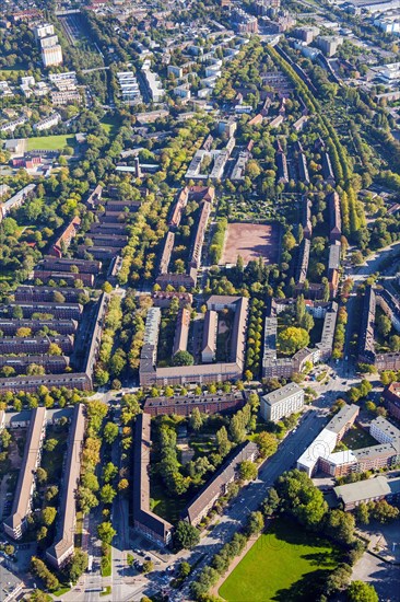 Aerial view of residential buildings of the 50s and 60s