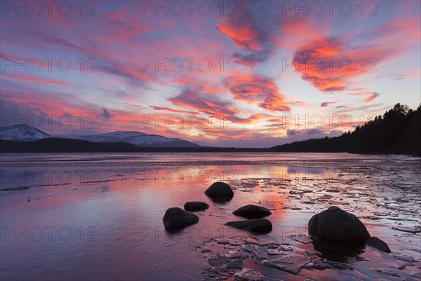 Loch Morlich at sunset in winter