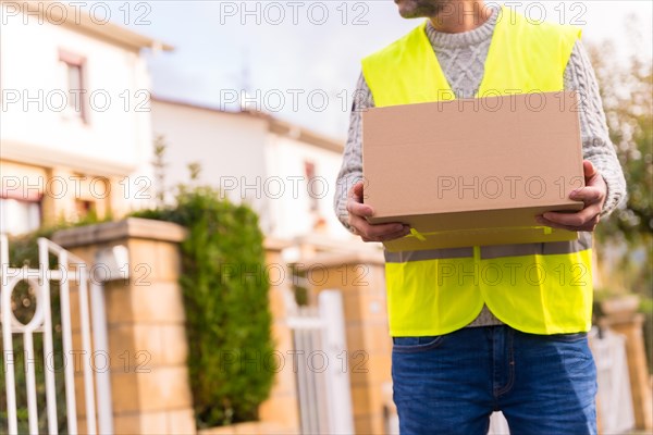 Package delivery carrier with a box from an online store