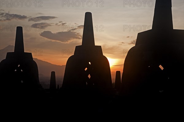 Silhouetted stupas of Borobudur