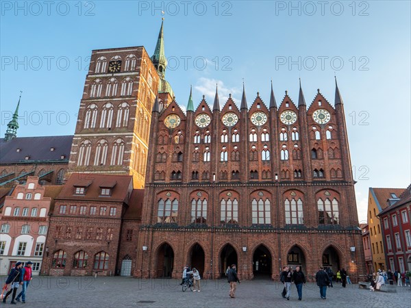 Gothic brick building Town Hall of the Hanseatic City of Stralsund at the Old Market