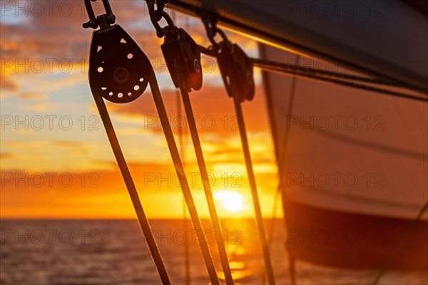 Close up of sailing boat blocks