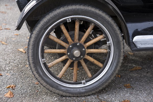 Wooden spoke wheel from a 1936 vintage Ford
