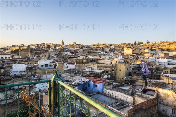Beautiful cityscape of Fez taken from rooftop terrace in the heart of old medina
