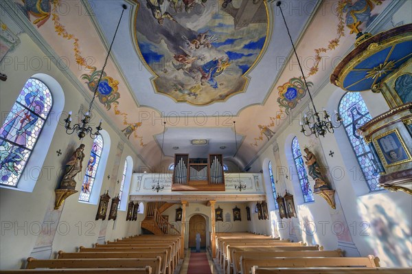 Organ loft with ceiling frescoes