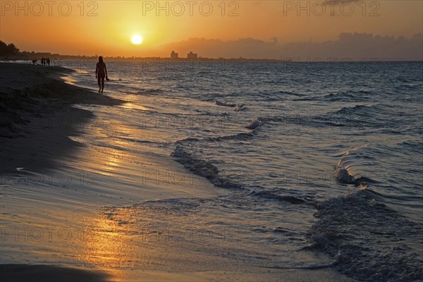 Sunset over the sea and beach at the seaside resort Varadero