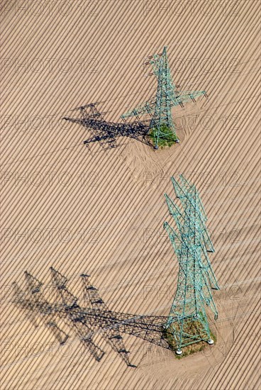 Aerial view of E-masts on a field