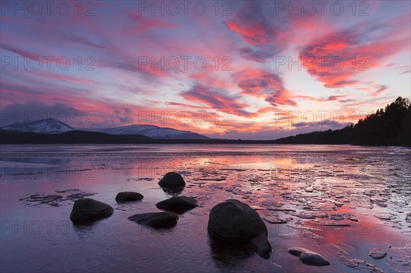 Loch Morlich at sunset in winter