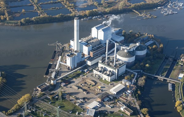 Aerial view of Tiefstack CHP plant with borehole for geothermal energy