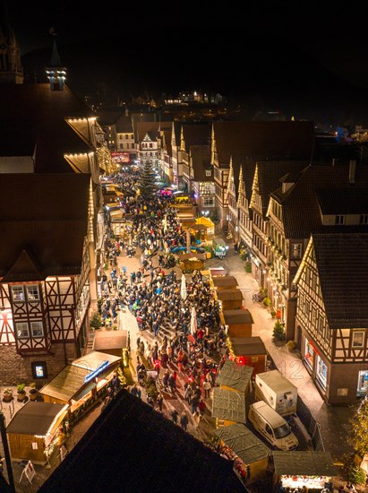 Aerial view of the Christmas market at night